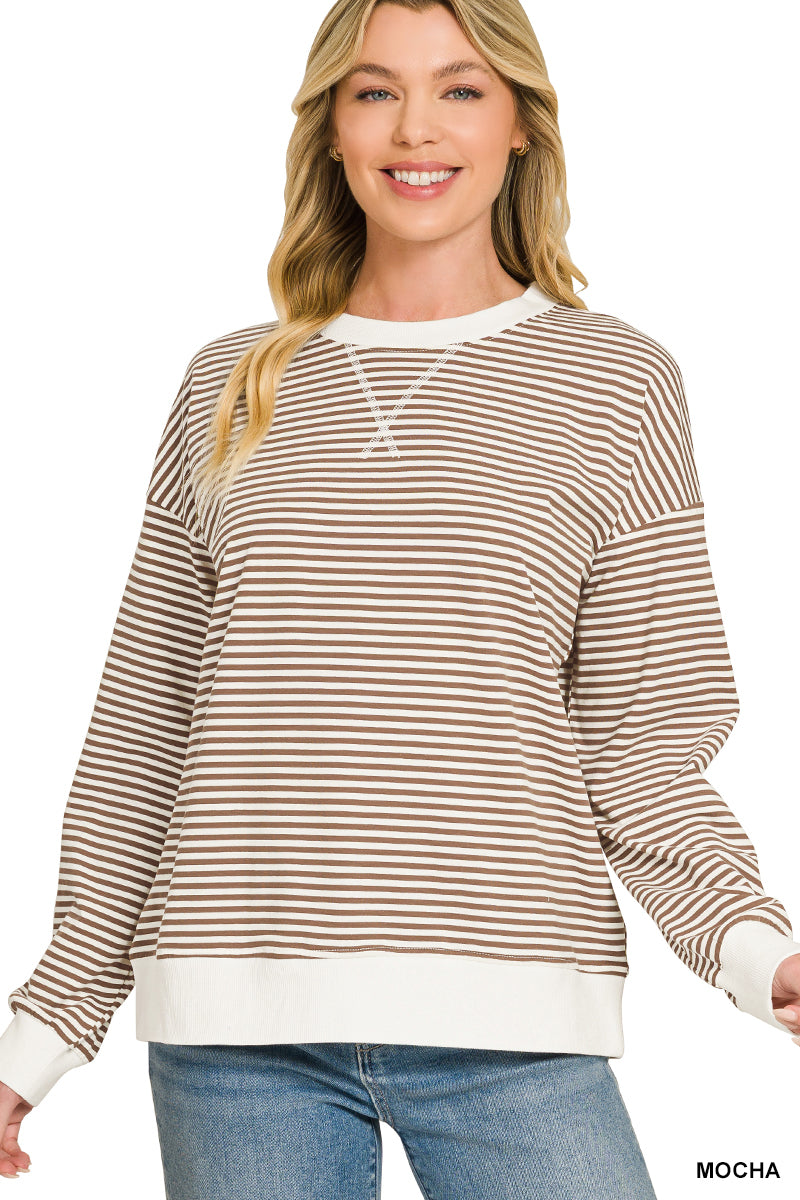 Zenana-STRIPED RIB BANDED PULLOVER