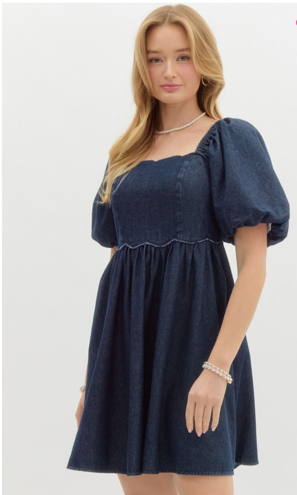 Denim Bubble Sleeve Mini Dress