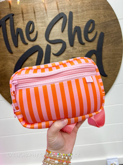 Crossbody Bag - Pink & Orange Stripes - Belt Bag