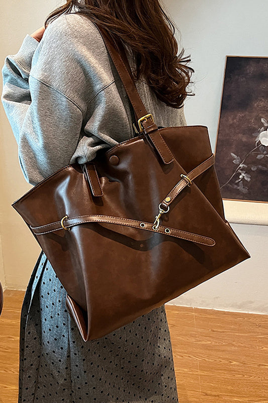 Vintage Distressed Buckled Tote Bag