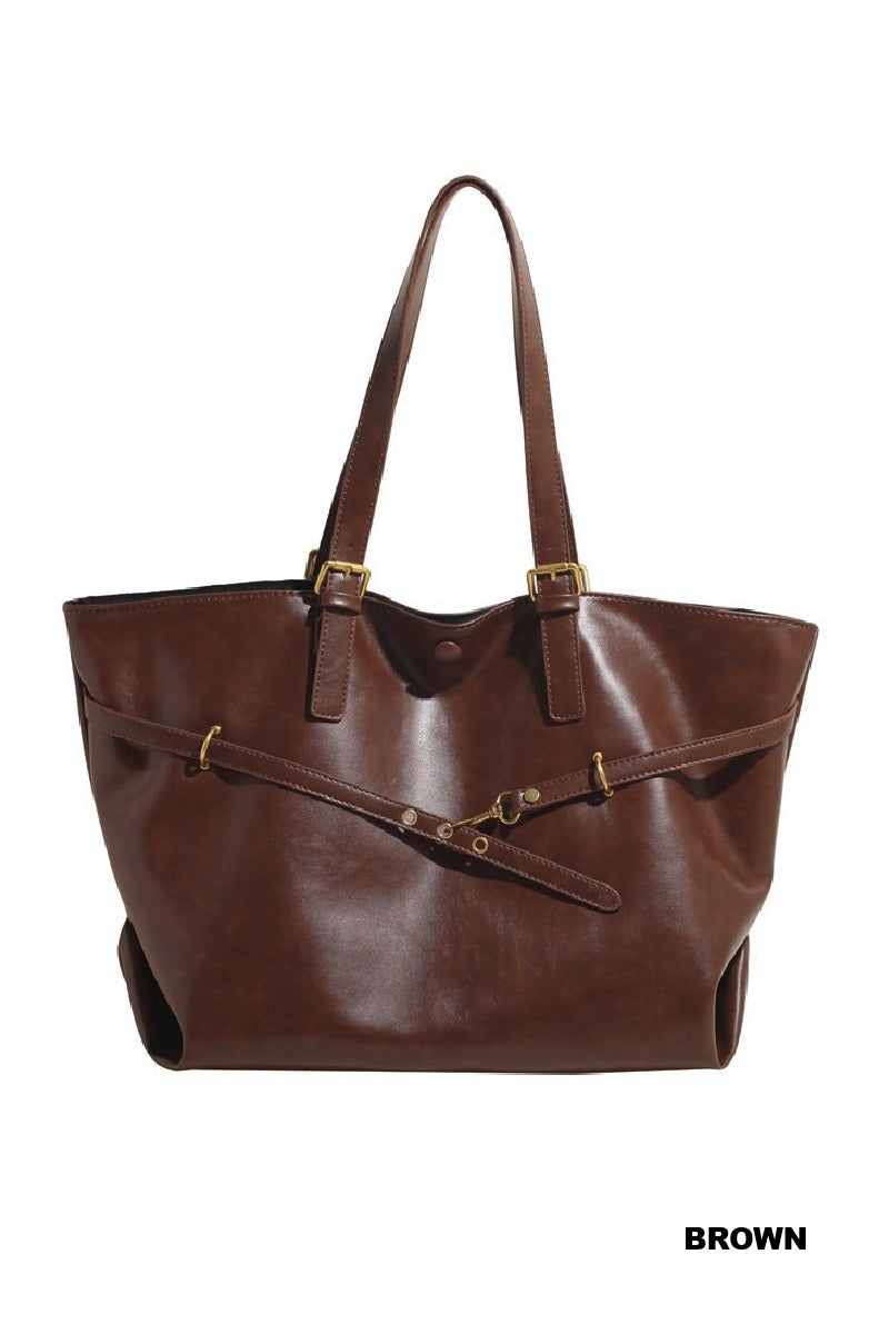 Vintage Distressed Buckled Tote Bag