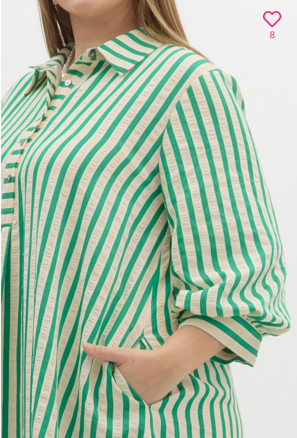 Striped Seersucker Mini Dress-Green