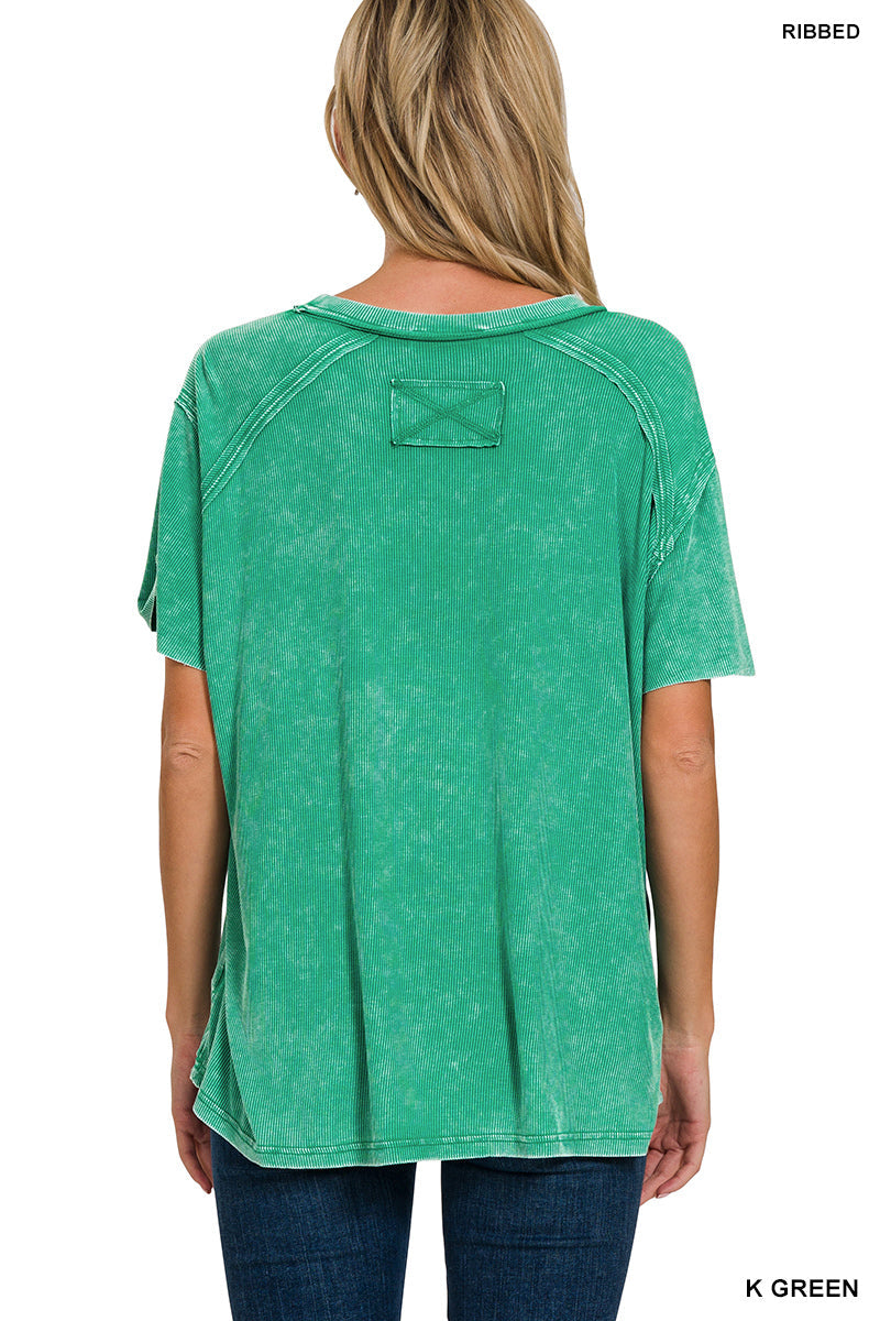 Kelly Green • Washed Ribbed Boat Neck Top