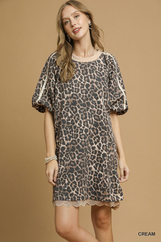 Leopard Print Puff Sleeve Dress