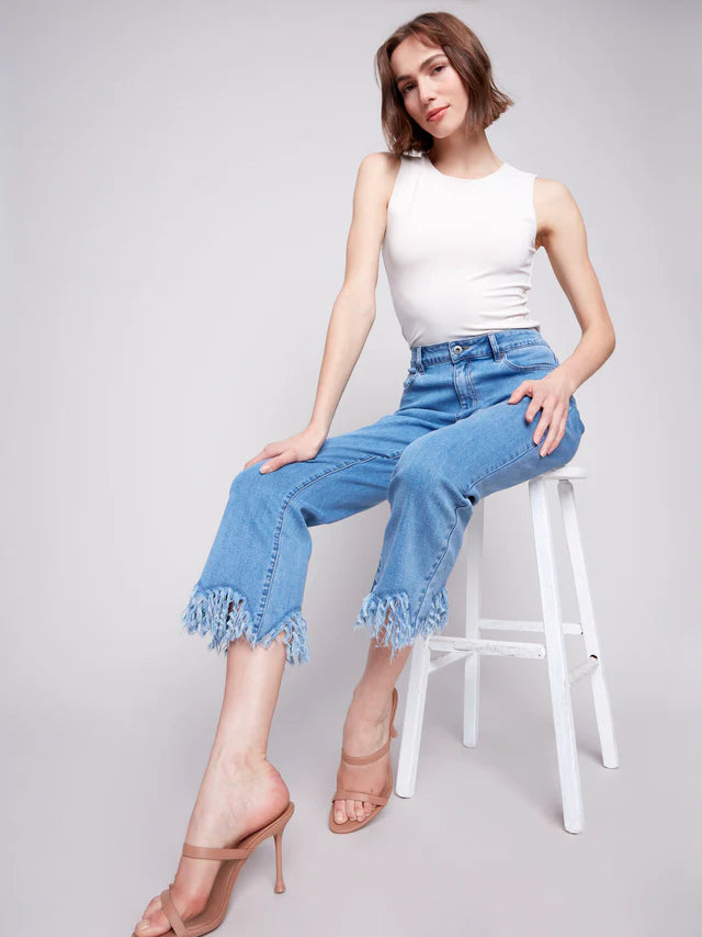 BB - Cropped Fringed Hem- Blue Jean