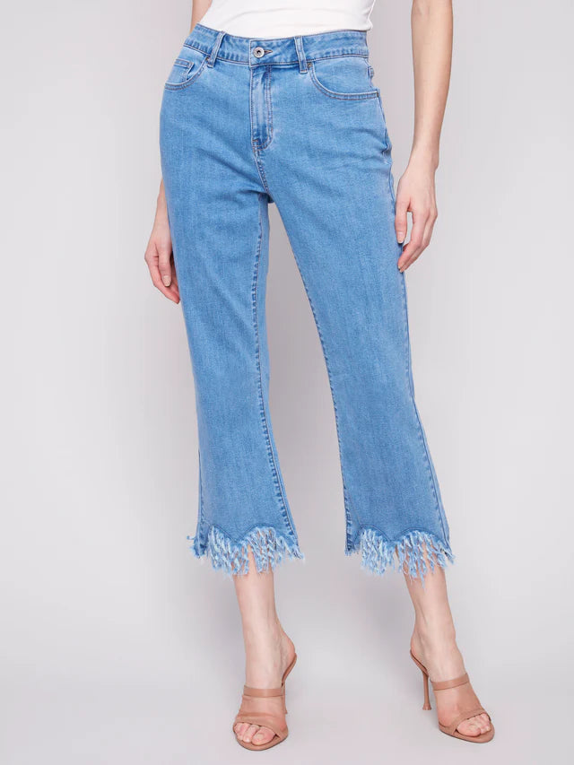 BB - Cropped Fringed Hem- Blue Jean