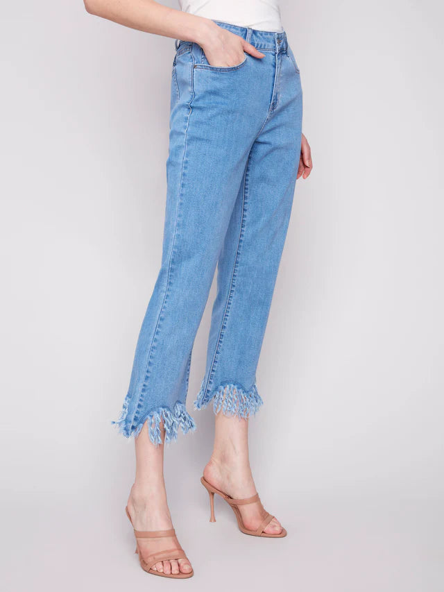 BB - Cropped Fringed Hem- Blue Jean