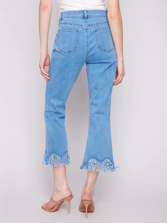 BB - Cropped Fringed Hem- Blue Jean