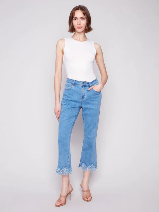 BB - Cropped Fringed Hem- Blue Jean
