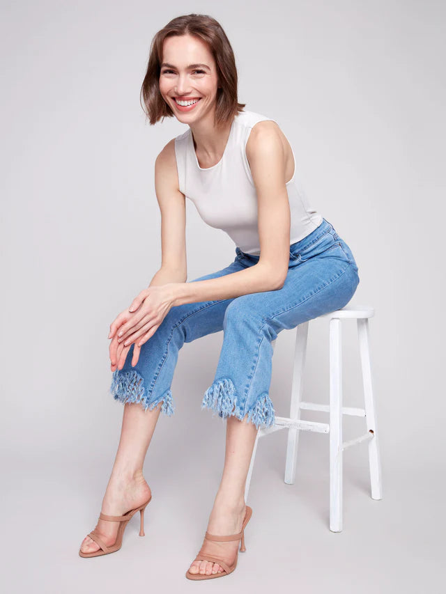 BB - Cropped Fringed Hem- Blue Jean