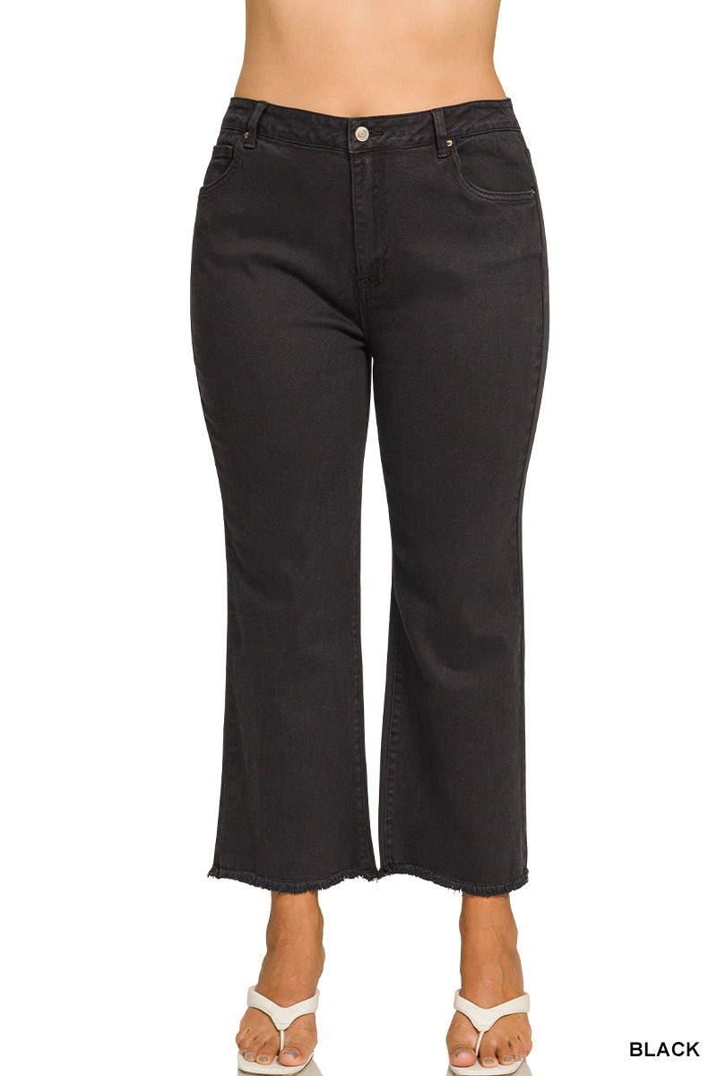 Zenana-PLUS ACID WASHED HIGH WAIST FRAYED HEM BOOTCUT PANTS