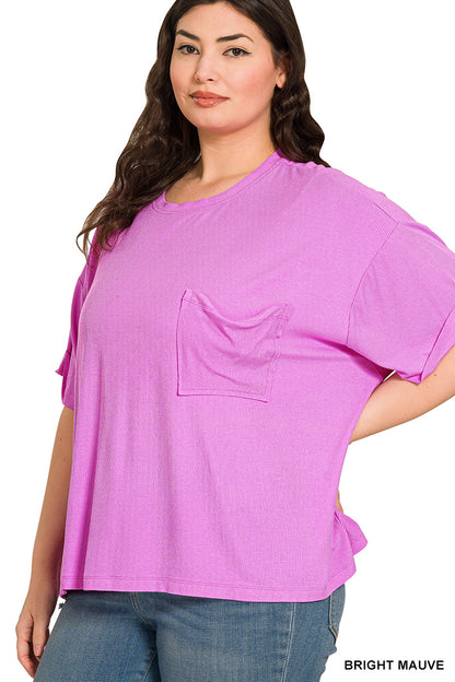 Zenana-PLUS OVERSIZED RIBBED ROUND NECK SHORT SLEEVE TEE