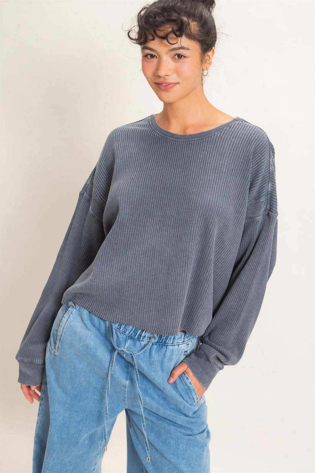 Hyfve-Mineral Wash Waffle Open Back Top