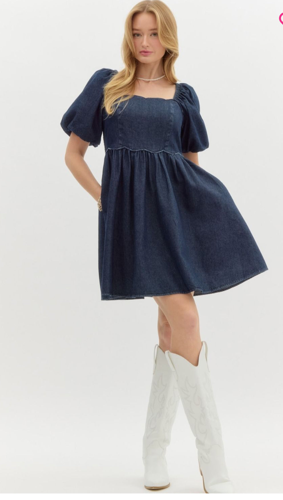 Denim Bubble Sleeve Mini Dress