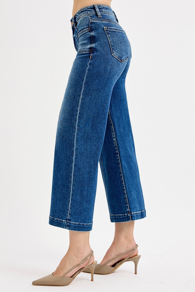 Risen-MID RISE CROP WIDE WITH FRONT PATCH POCKET JEANS