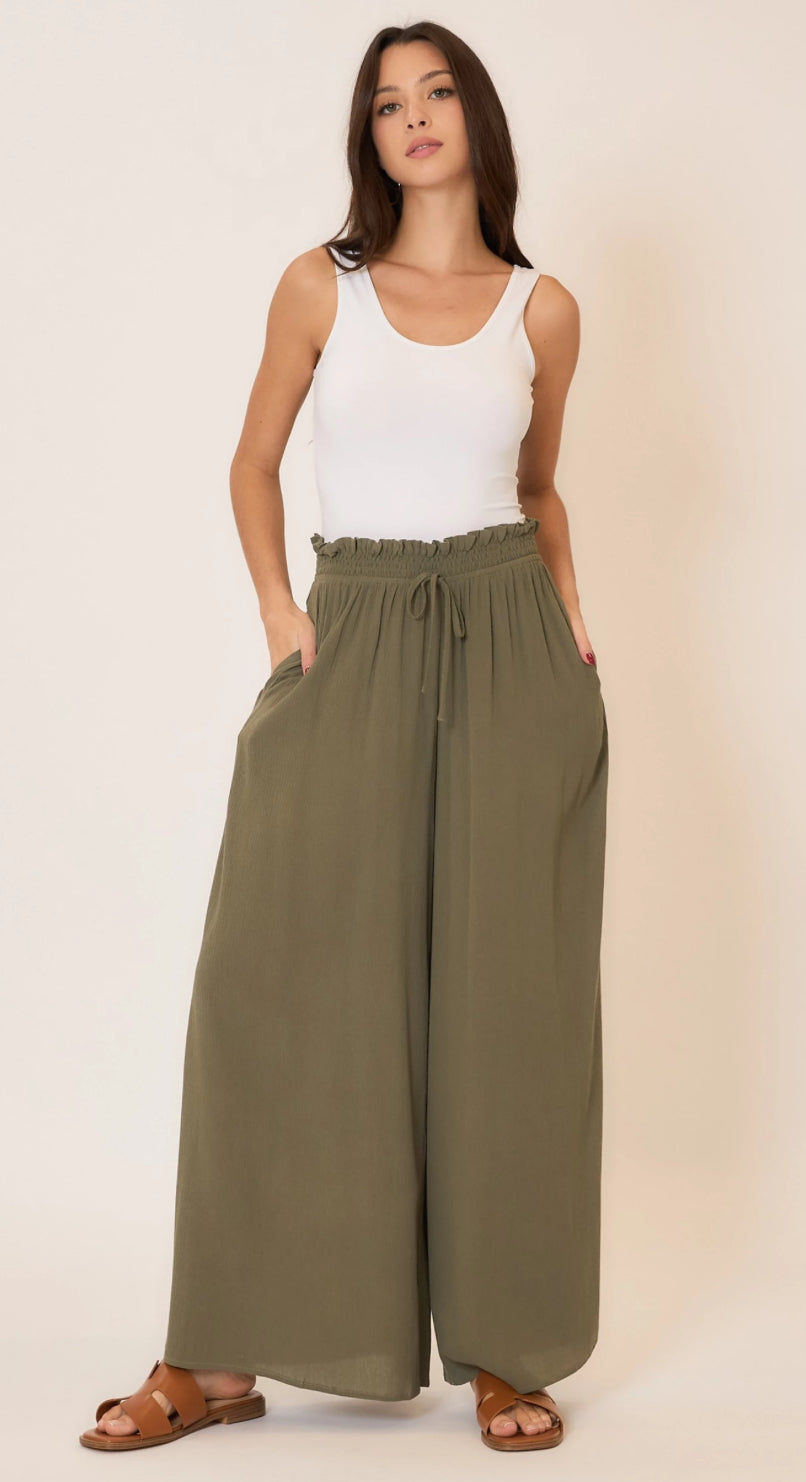 Smocked Waiste Olive Wide Leg Pant