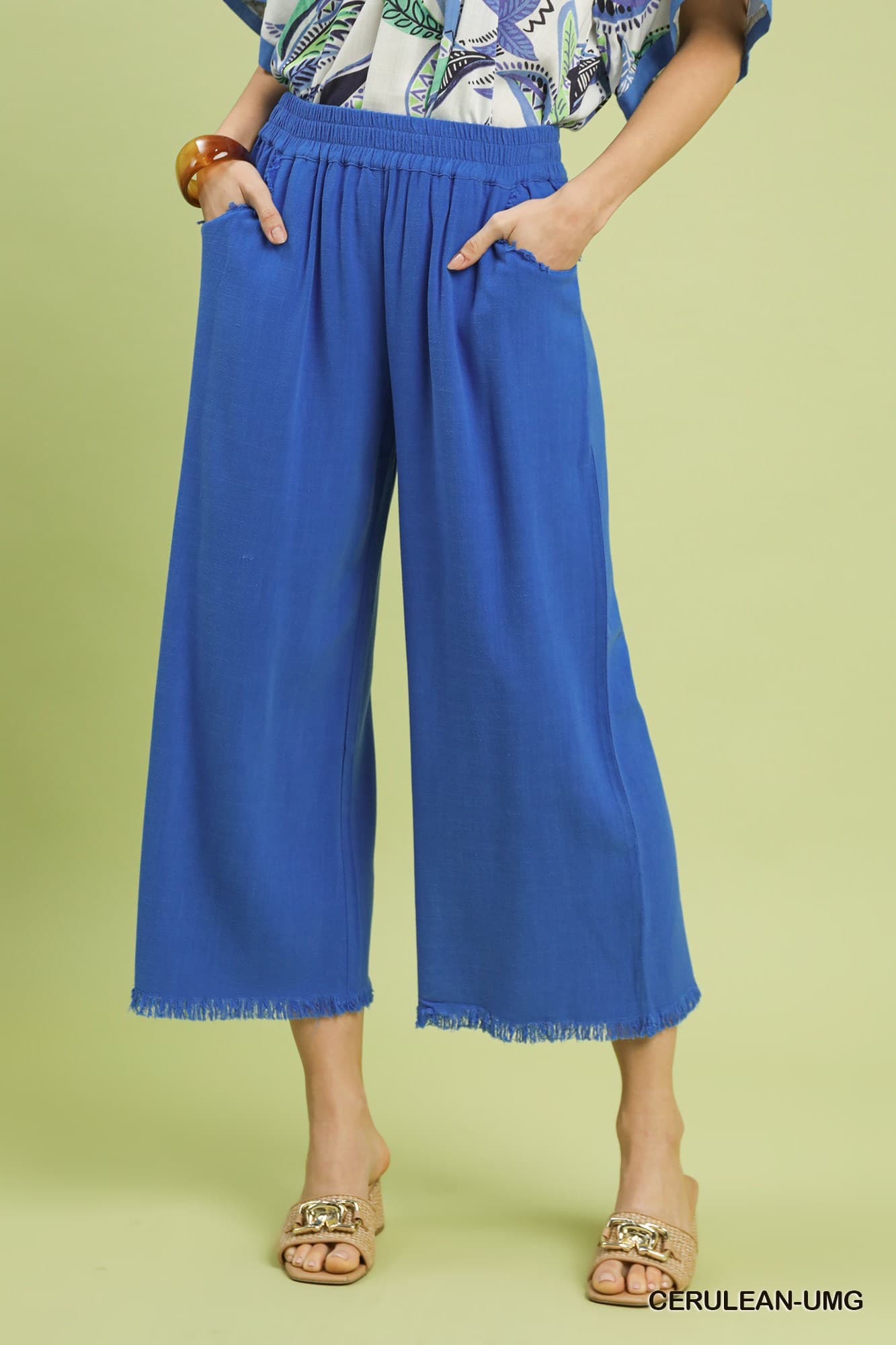 Umgee Frayed Hem Wide Leg Pants