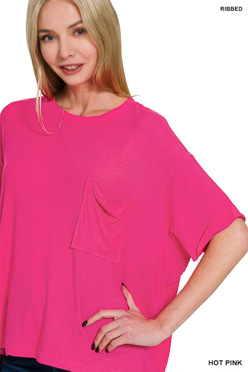 Zenana-OVERSIZED RIBBED ROUND NECK SHORT SLEEVE TEE