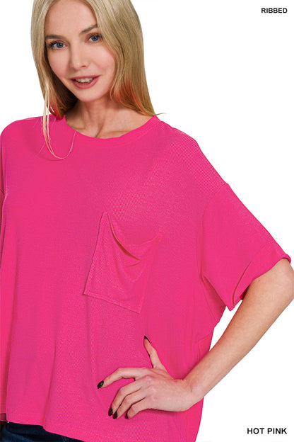 Zenana-OVERSIZED RIBBED ROUND NECK SHORT SLEEVE TEE
