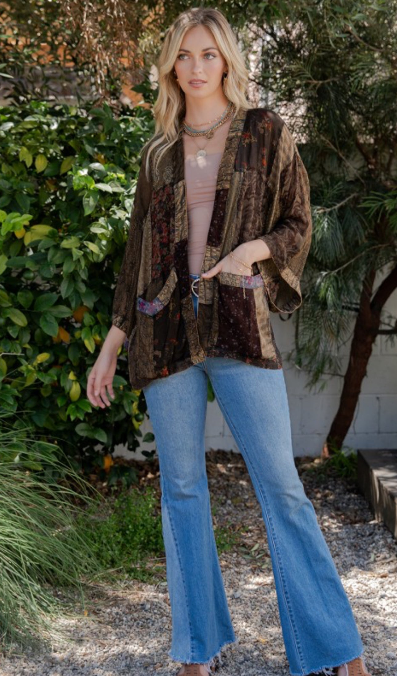 Western Patchwork Kimono Top – Georgette Cardigan