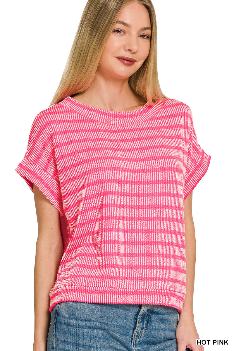 Zenana- RAISED RIB STRIPED TOP