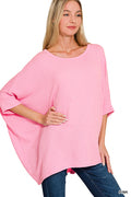 Zenana-RAISED RIB BAT SLEEVE TOP
