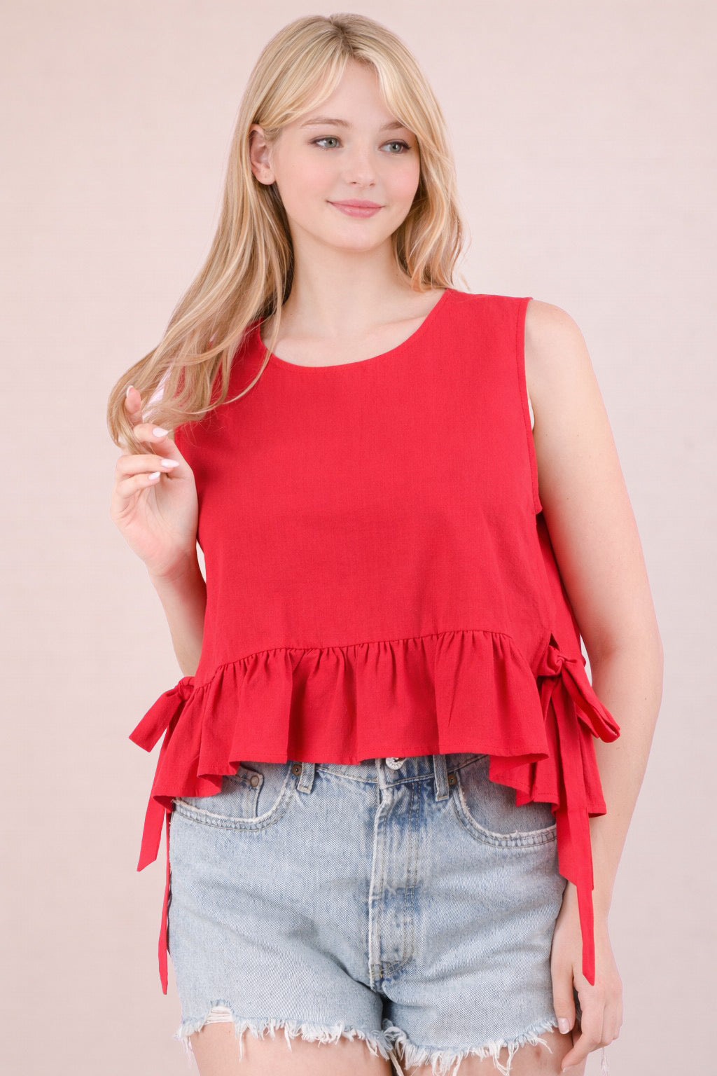 Side Tie Detail Ruffled Top