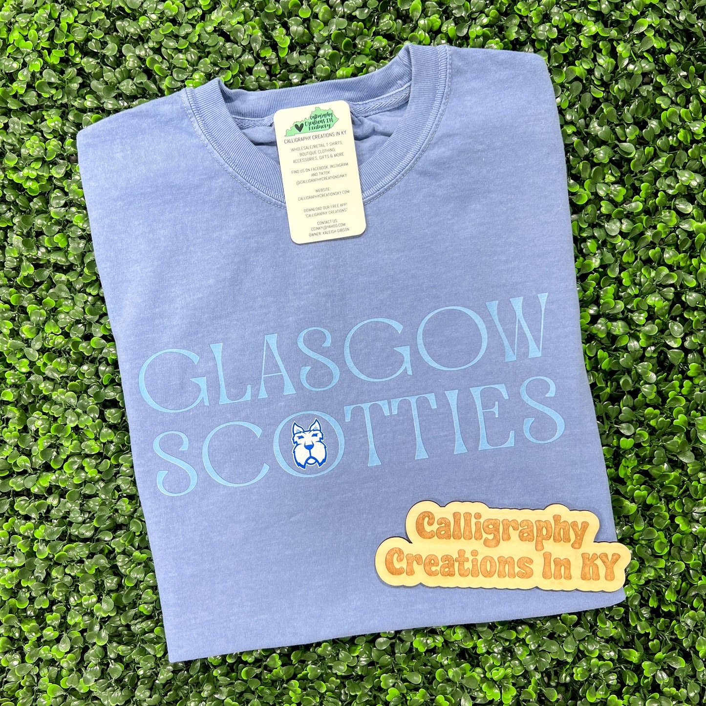 Washed Denim | Stacked Glasgow Scotties CC Tee