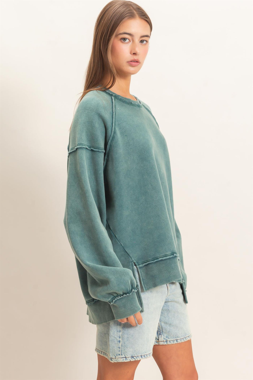 Hyfve-Acid Wash Raw Edge Sweatshirt