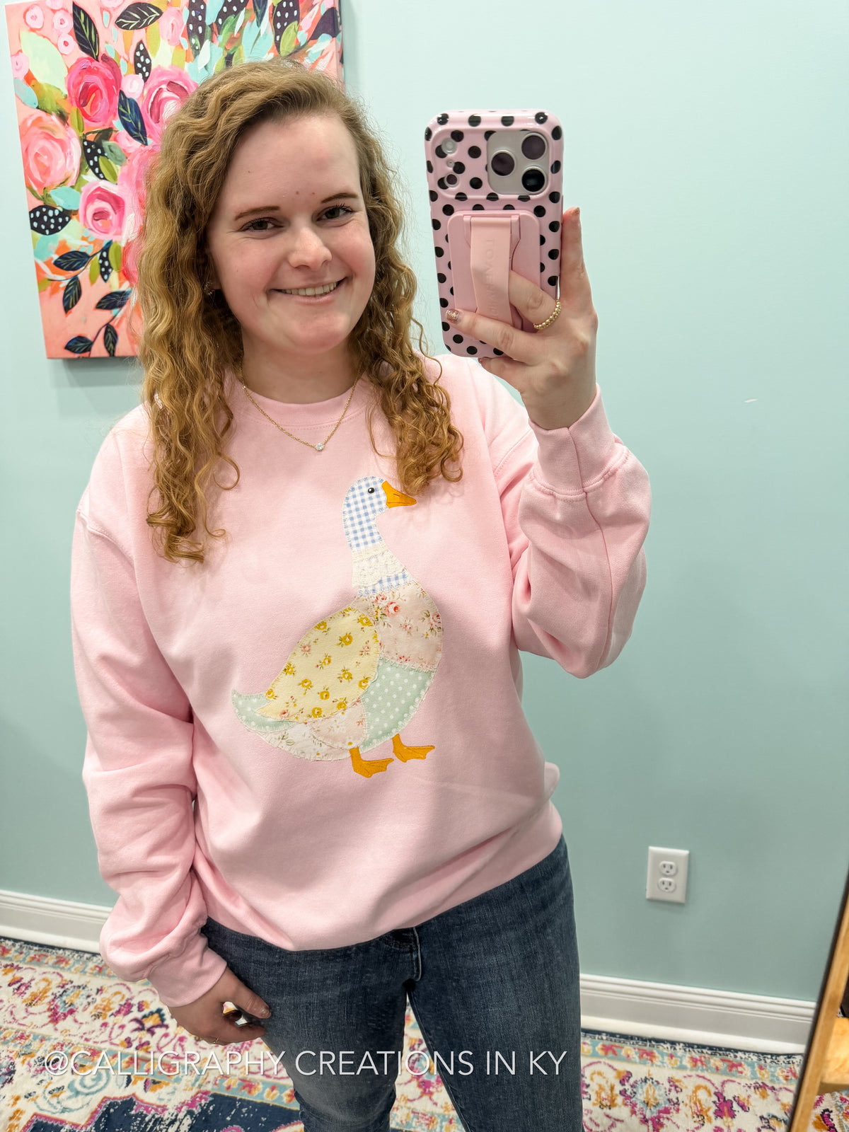 Faux Patchwork Goose Sweatshirt