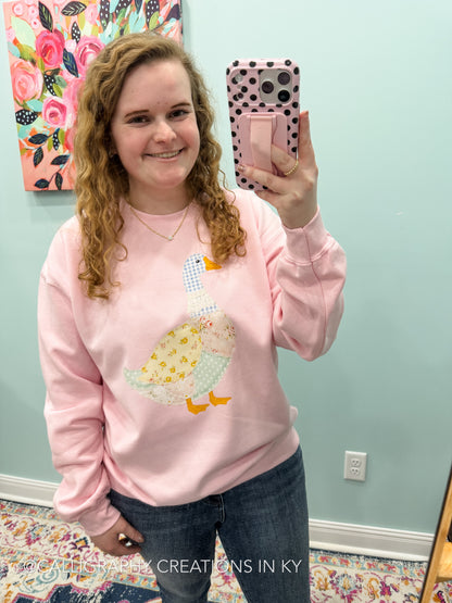 Faux Patchwork Goose Sweatshirt