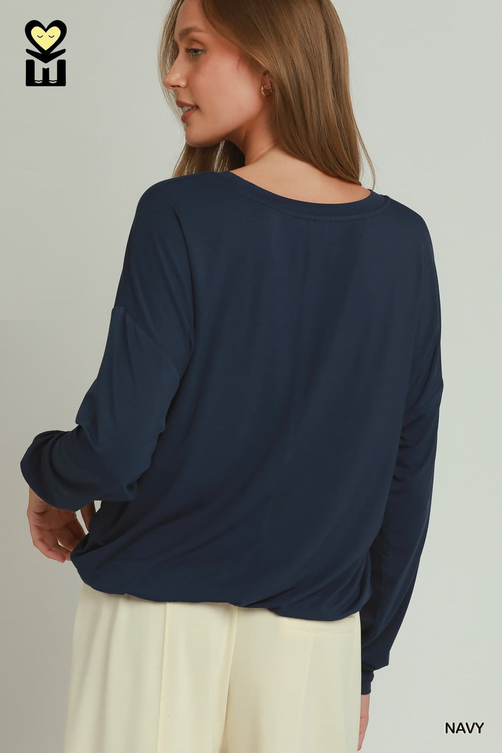Umgee-BAMBOO92 Double Lined Bubble Hem Long Sleeve Top