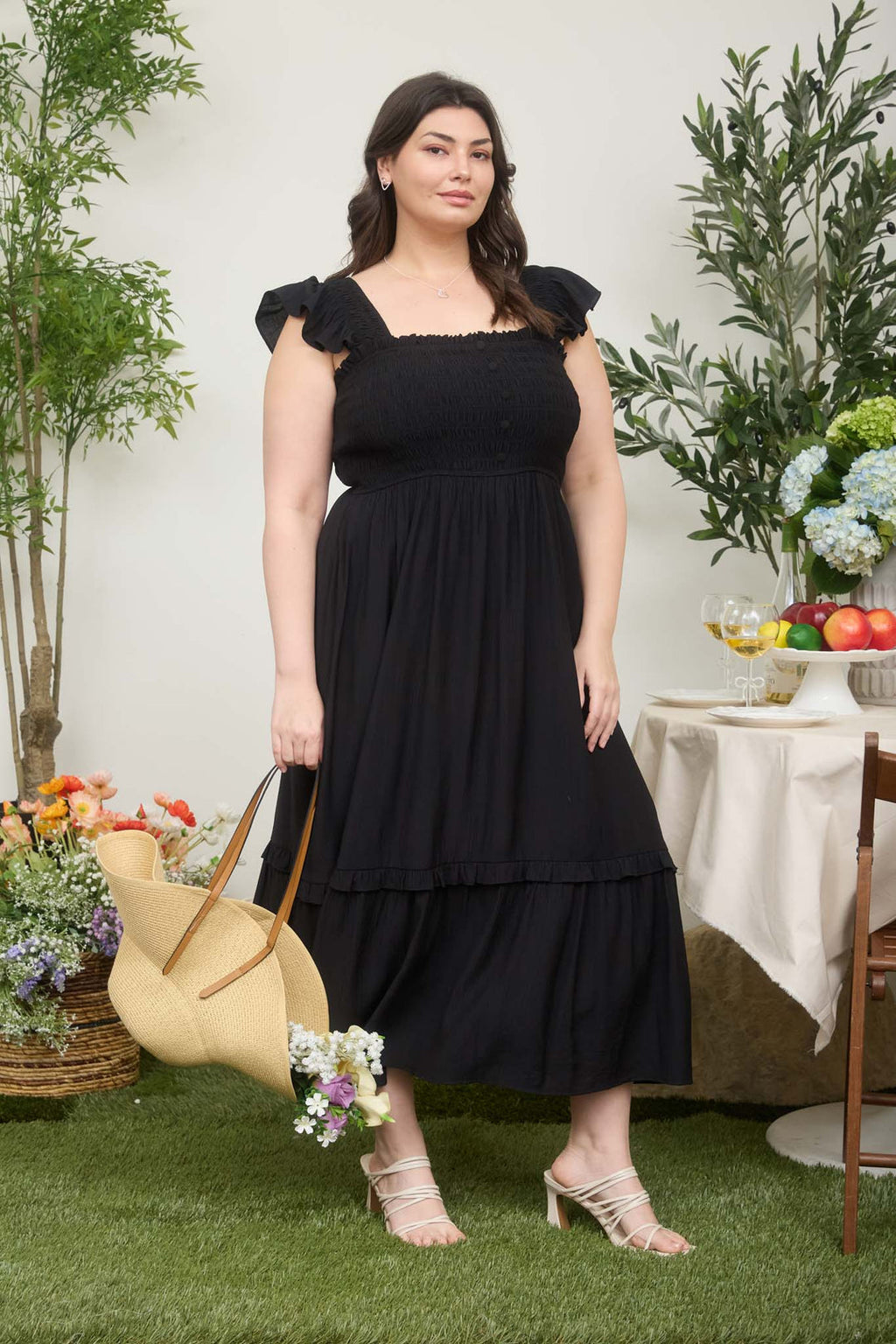 Plus Size Blu Pepper Mock Button Down Ruffle Detail MIDI Dress