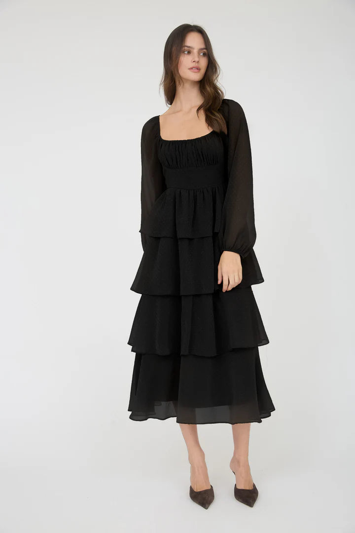 Lurex Ruffle Tiered Long Sleeve dress - Talk of the Town