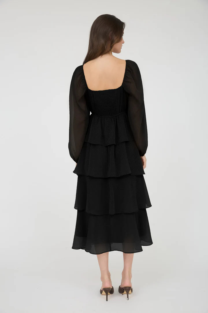 Lurex Ruffle Tiered Long Sleeve dress - Talk of the Town