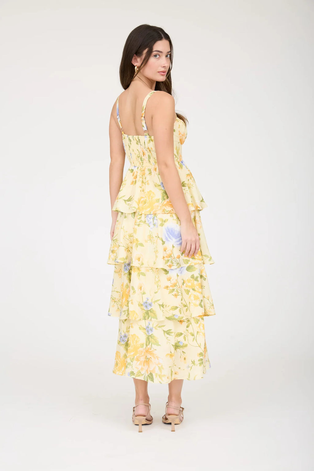 Blu Pepper FLORAL SLEEVELESS RUFFLE TIERED SKIRT MIDI DRESS