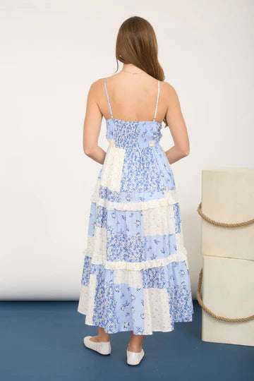 MULTI-CHECKERED PATTERN SPAGHETTI STRAP MIDI DRESS