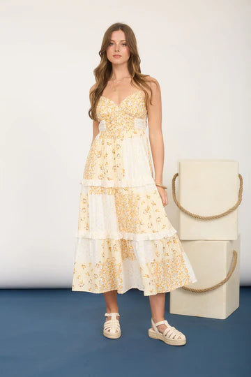 MULTI-CHECKERED PATTERN SPAGHETTI STRAP MIDI DRESS