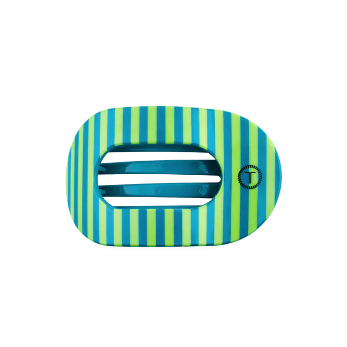Teal and green round flat TELETIE clip. 