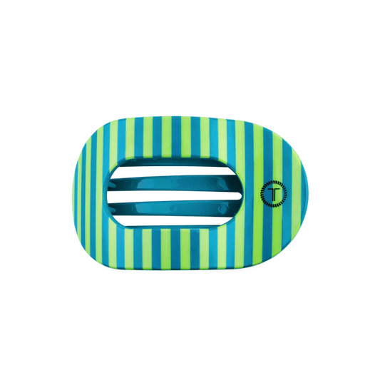 Teal and green round flat TELETIE clip. 
