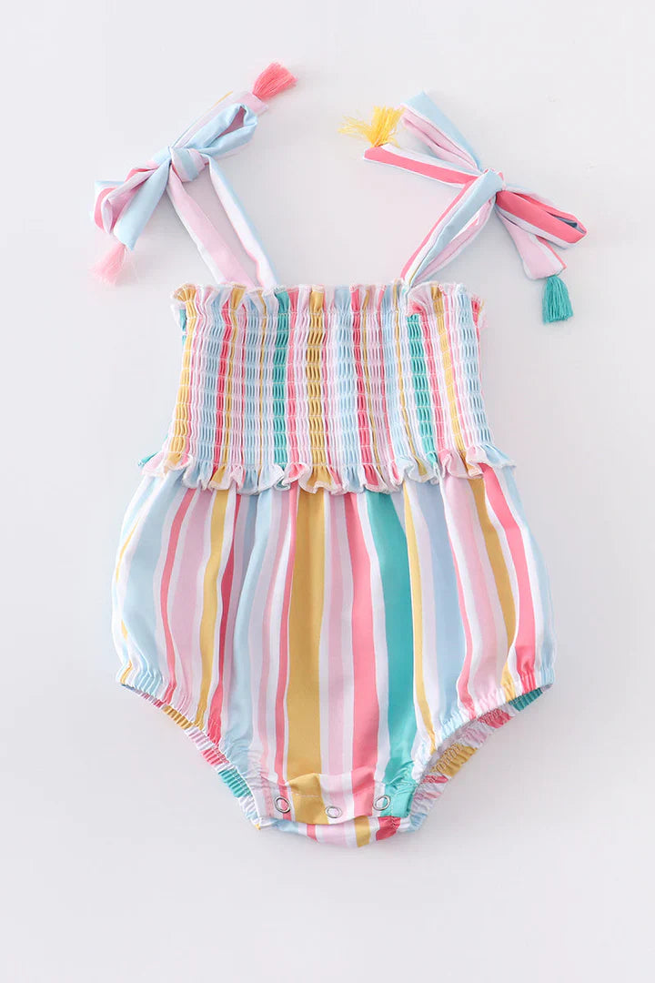 Carmen Candy Stripe Baby Girl Smocked Romper