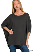 Zenana-RAISED RIB BAT SLEEVE TOP