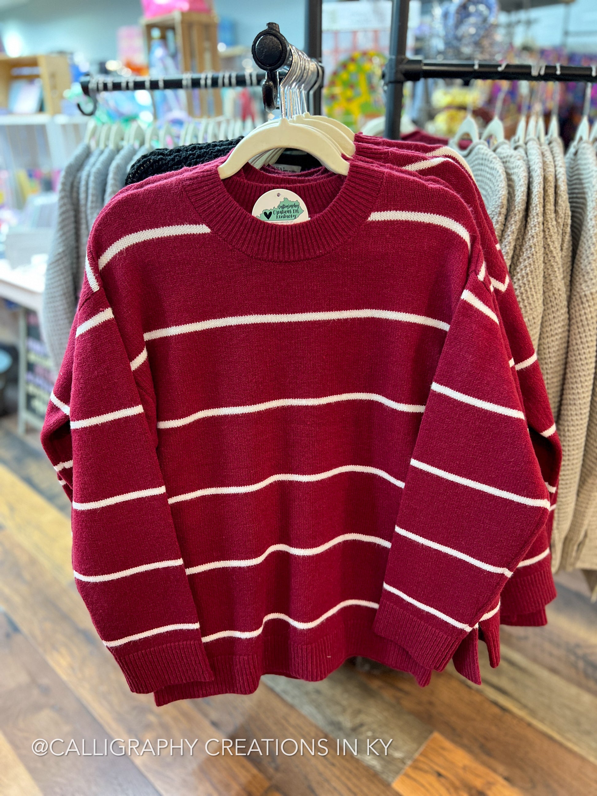 Burgundy Stripe Sweater - Talk of the Town