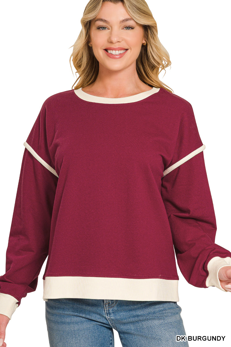 Zenana-FRENCH TERRY DROP SHOULDER PULLOVER