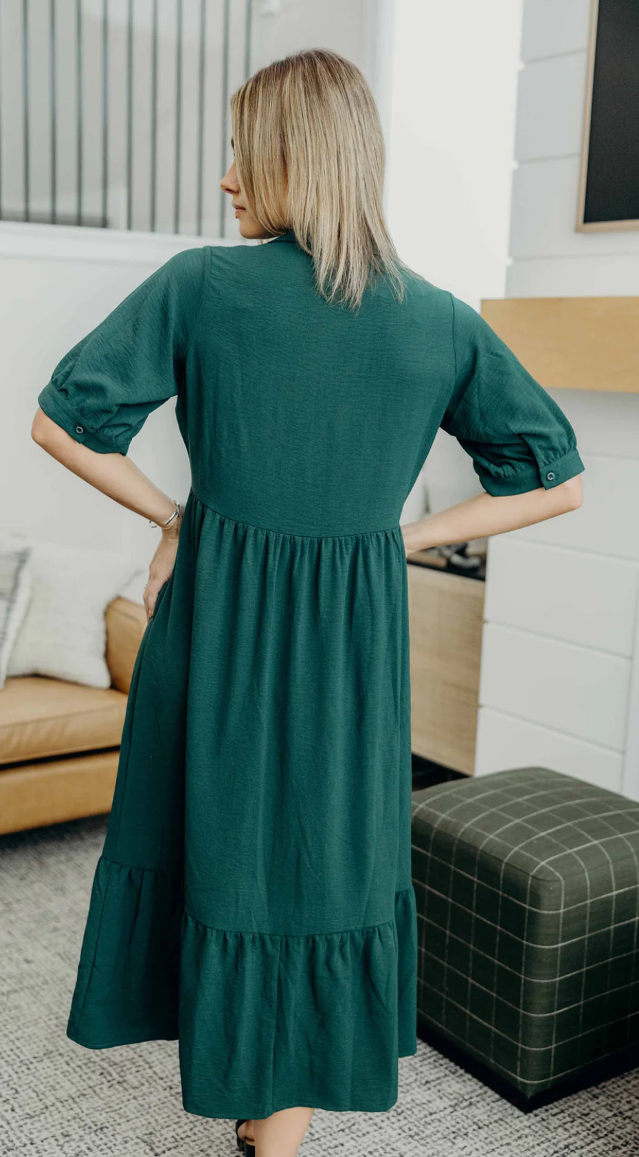 Ruffle Hem Button Front Maxi Dress-Leo