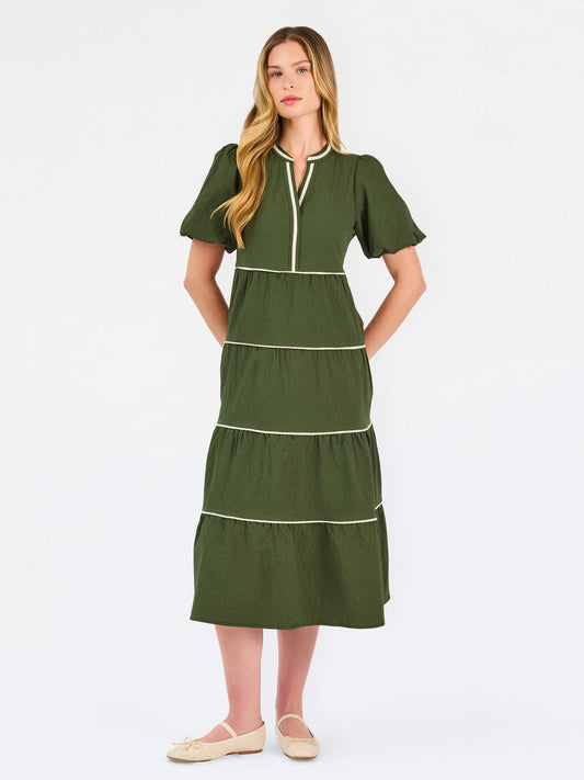 Mary Square-Kinsley Midi Dress | Olive Seersucker