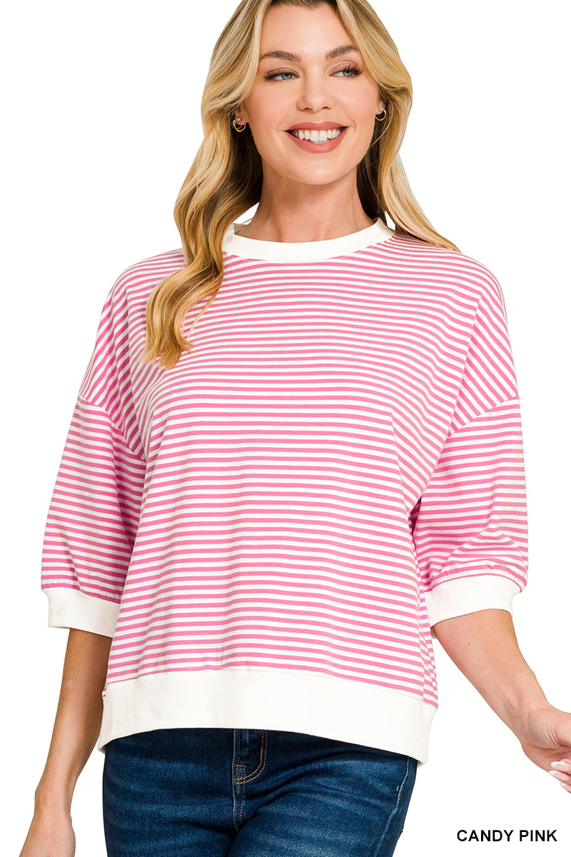 Zenana-STRIPED CONTRAST TRIM RIB BANDED TOP