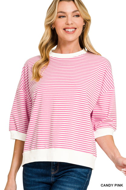 Zenana-STRIPED CONTRAST TRIM RIB BANDED TOP