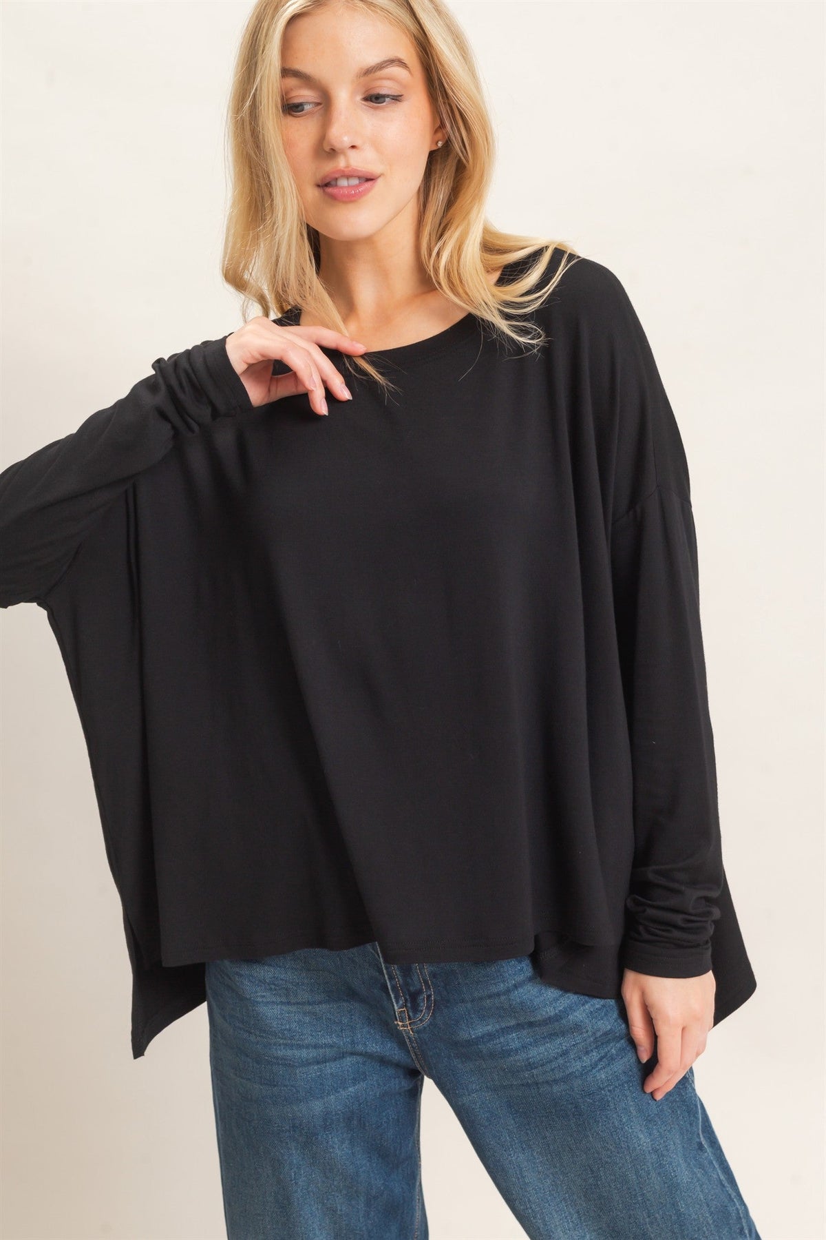Hyfve-Boat Neck Boxy Top, Wide-Leg Elastic Waist Pants