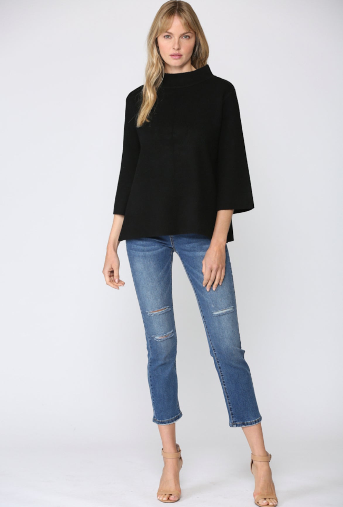 Mock Neck Pullover Bell Sleeve Sweater - Talk of the Town